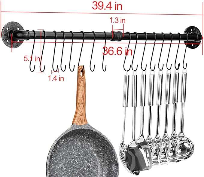 Toplife 39.4 inch Pot Rack, Kitchen Wall Mounted Detachable Pan Lid Utensils - Image 2