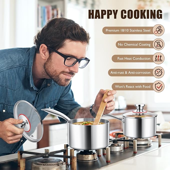 E-far Stainless Steel Saucepan Set - 2Qt & 3 Qt - Image 7