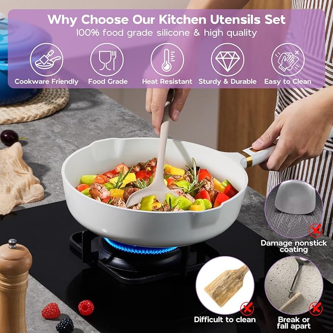 Onader Silicone Cooking Utensils Set, Heat Resistant Kitchen Gadgets Tools Set - Image 4