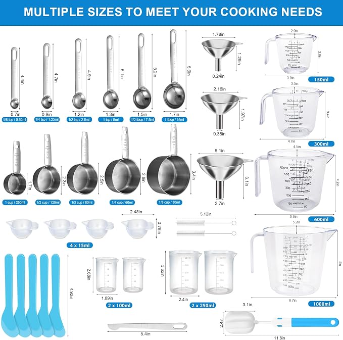 Measuring Cups and Spoons Set 35 Pcs, 11 Stainless Steel Nesting Measuring - Image 2