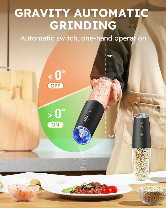 Sangcon Gravity Electric Salt and Pepper Grinder Set Shakers - Image 4