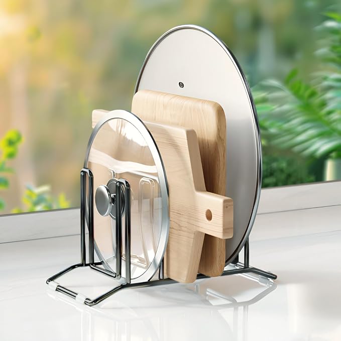Pot Lid Organizer and Cutting Board Holder, Stainless Steel Kitchen Storage Rack by DorineRack