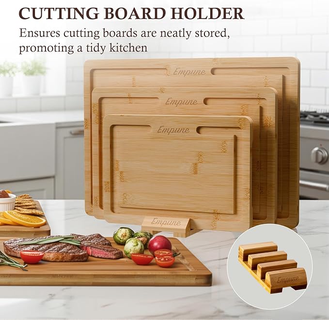 Empune Bamboo Cutting Board Set, Wood Cutting Boards - Image 5