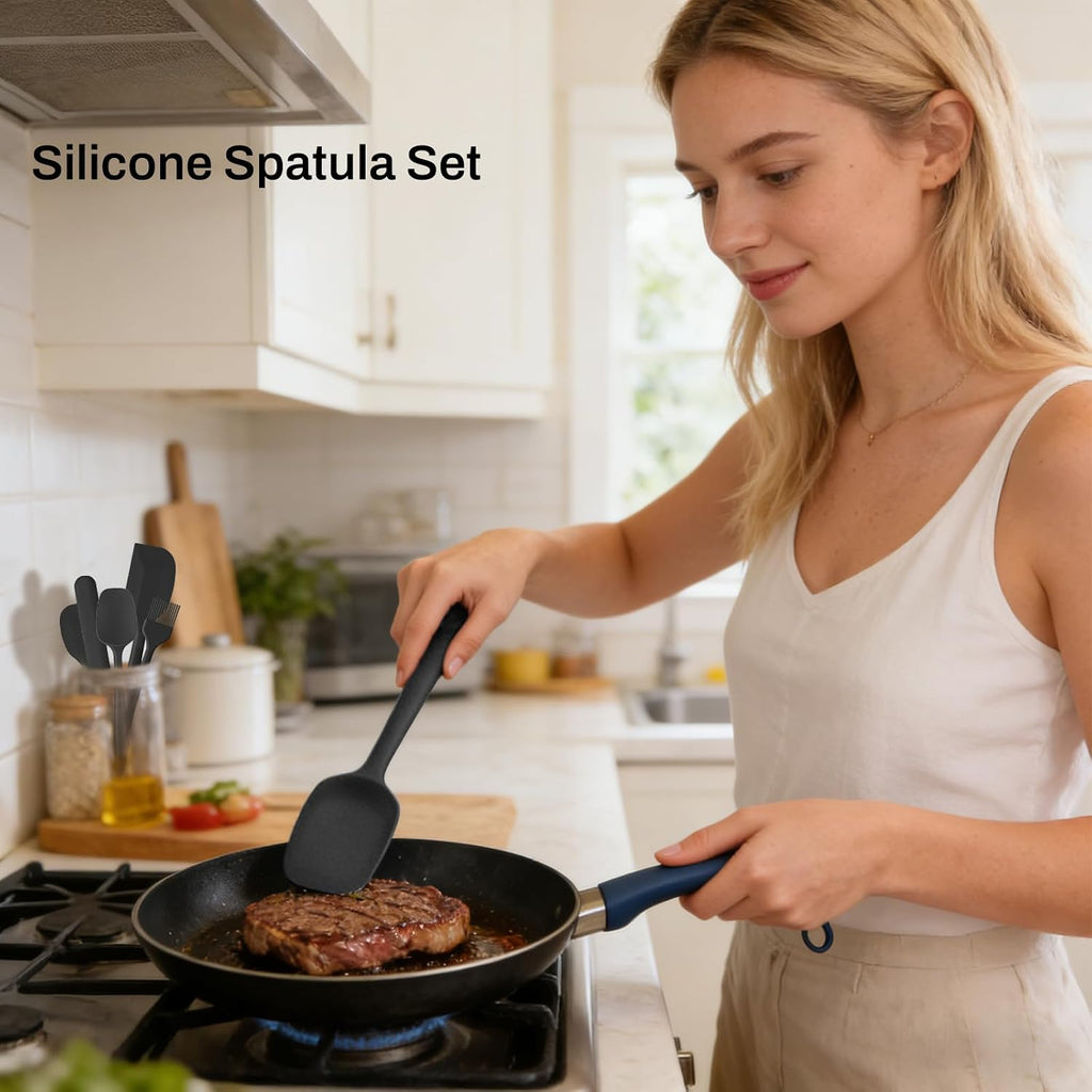 6 Pieces Silicone Spatula Set with Silicone Brush,Mixing-Black