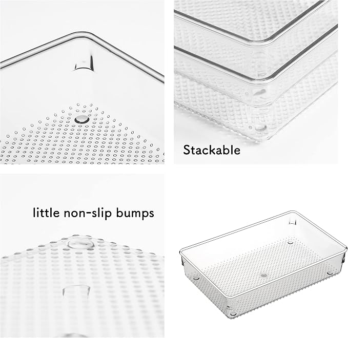5 Pack Clear Plastic Drawer Organizer Tray Cutlery Utensil Makeups Drawer - Image 4