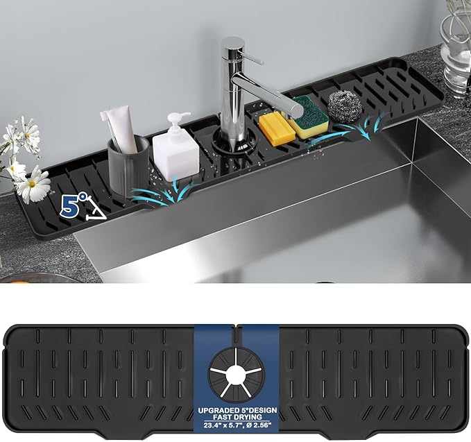 24" Splash Guard Plus Size Silicone Sink Faucet Drying Mat Handle Drip Catcher by BFONS