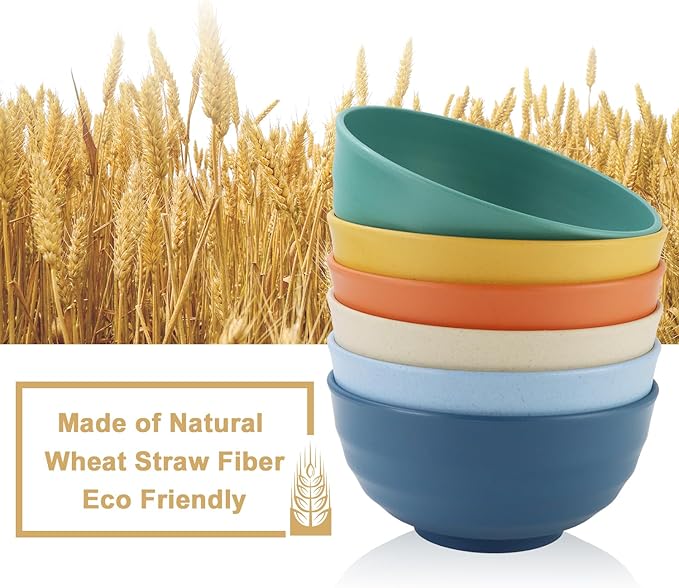 Wheat Straw Bowls 60 OZ, Unbreakable Large Salad Bowls Set of 6, Plastic - Image 3