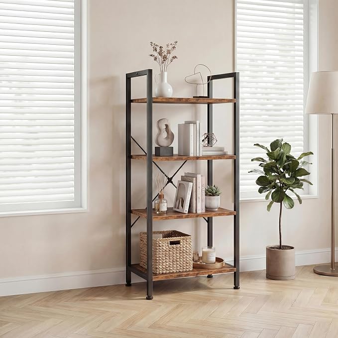 DUMOS 4 Tiers Bookshelf, Classical Book Shelf, Tall Display Shelves in Living - Image 2
