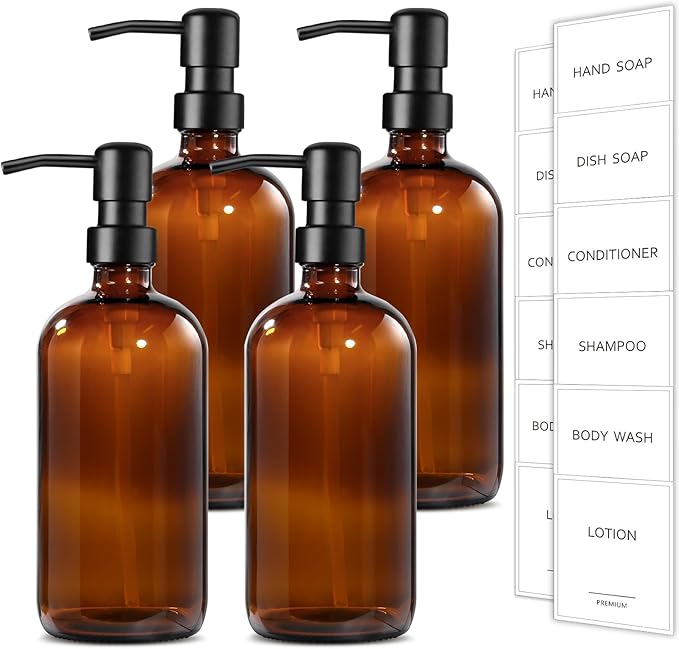 GMISUN Amber Glass Soap Dispenser, 4 Pack Bathroom Hand Soap Dispensers by GMISUN