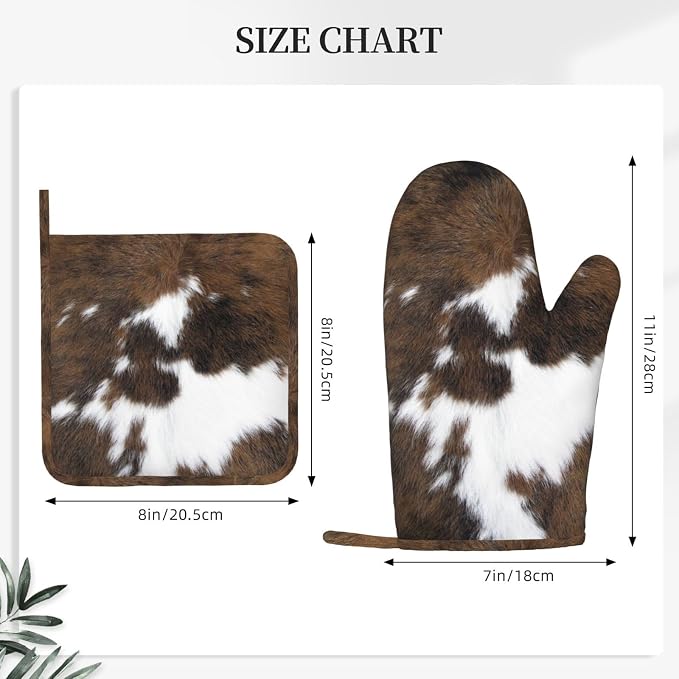 Cow Print Oven Mitts and Pot Holders Set of 4 Silicone Brown Cowhide Kitchen - Image 3