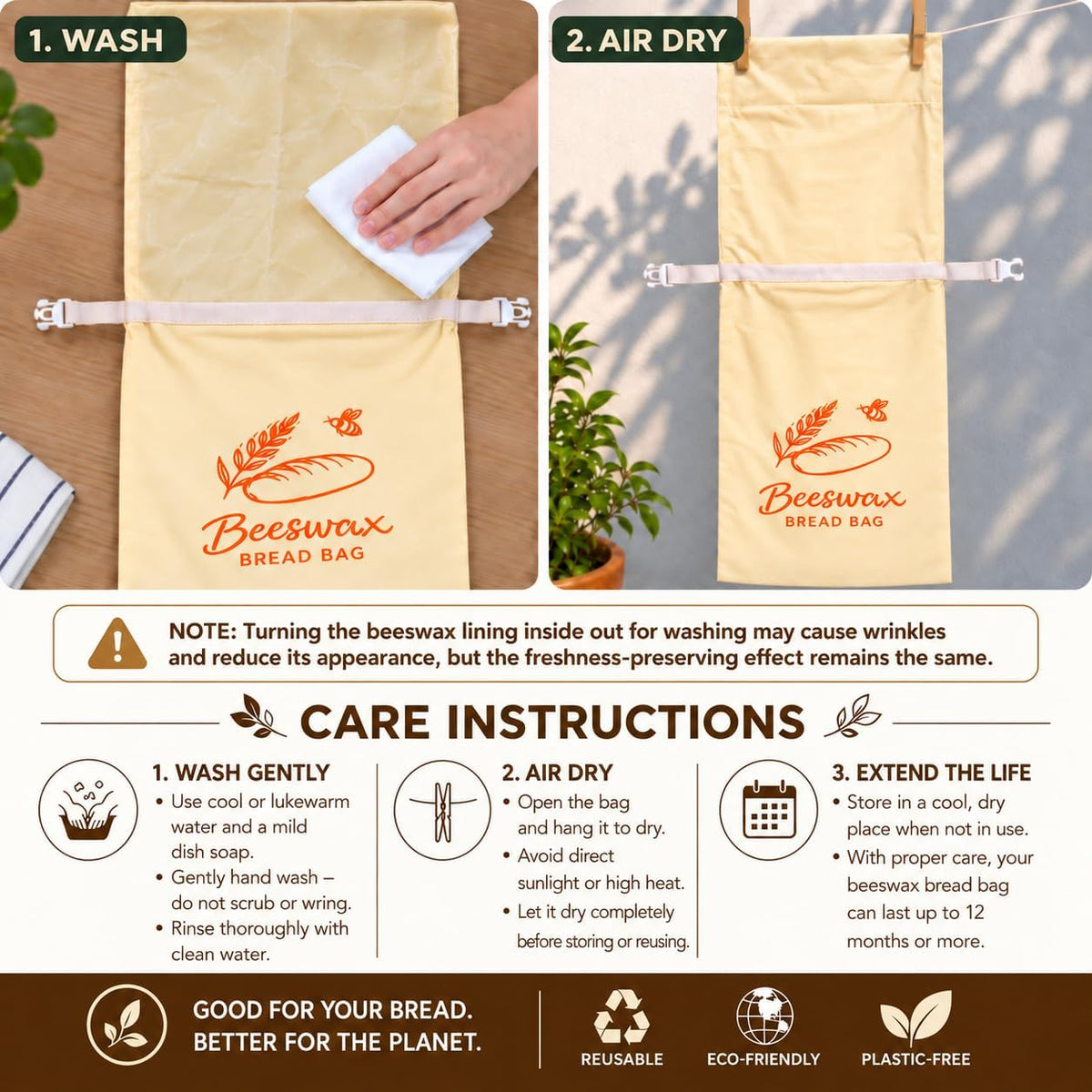 2 Pack Beeswax Bread Bags for Homemade Bread & Sourdough
