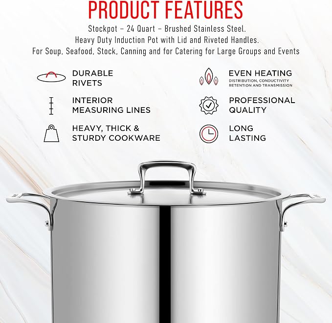Stainless Steel Stockpot with Lid 24 Quart, Durable 18/8 Stainless Steel - Image 7