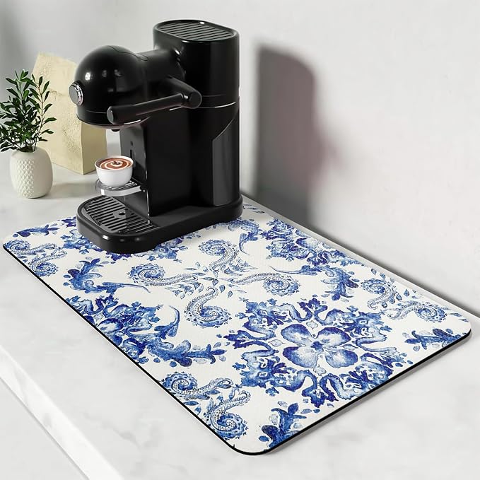 Bloss Dish Drying Mat, Kitchen Counter Mats, Absorbent Hide Stain Rubber Backed by Bloss