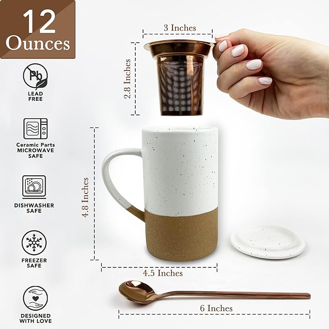 Mora 12oz Ceramic Tea Cup with Infuser, Lid - Image 2
