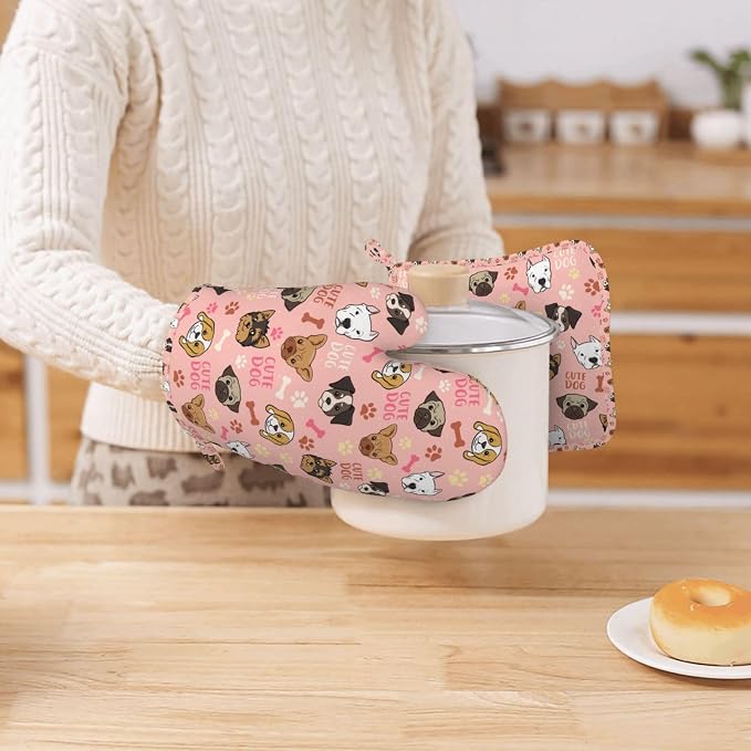 Cute Dog Oven Mitts and Pot Holders Set, Puppy Kitchen Accessories Heat - Image 2