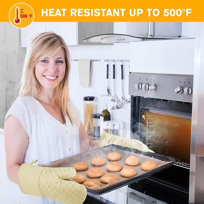 6 Pcs Oven Mitts and Pot Holders, 500℉ Heat Resistant Oven Mitts - Image 2