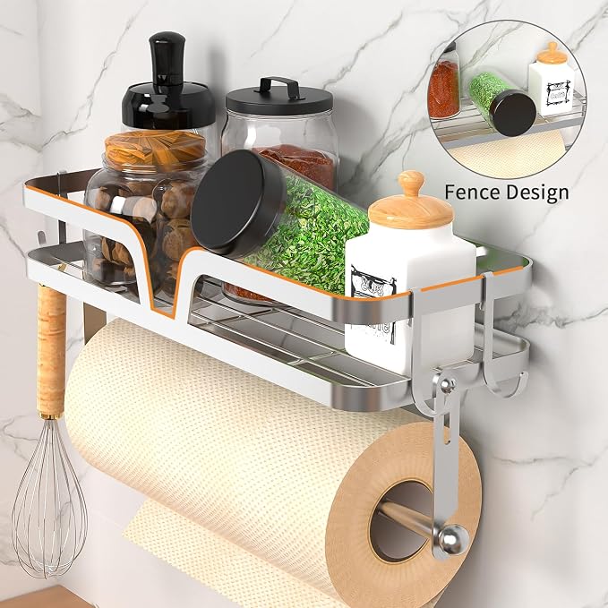 Taozun Paper Towel Holder Wall Mount, Kitchen Paper Holder Spice Rack Paper - Image 2
