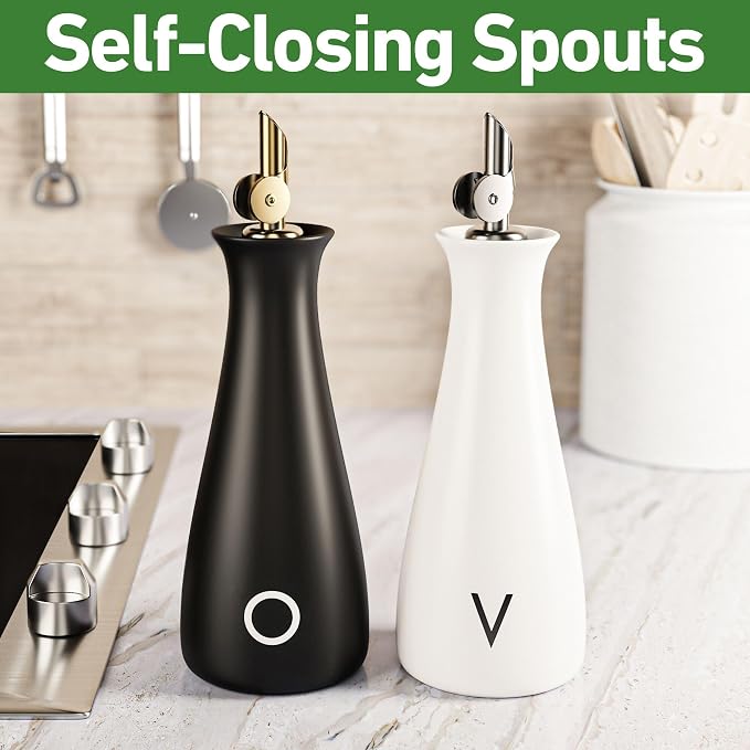 Oil and Vinegar Dispenser Set - 530 ML Capacity Matte Ceramic Leak Proof EVOO & - Image 3