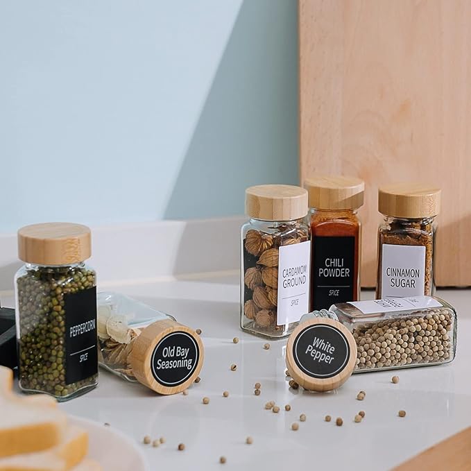 Churboro 36 Spice Jars with Labels- Spice Jars with Bamboo Lids - 4 Oz Glass - Image 5