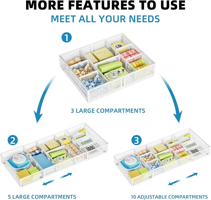 Marbrasse Expandable Desk Drawer Organizer, Mesh Drawer Organizer Tray - Image 5