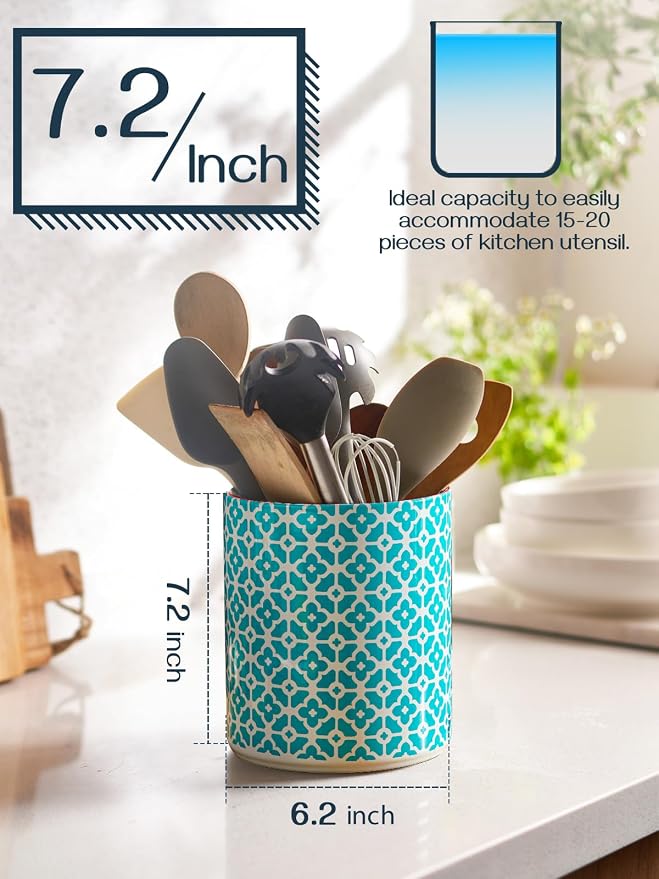 DOWAN Colorful Large Utensil Holder, 7.2" x 6.2" Ceramic Kitchen Utensil Holder - Image 6
