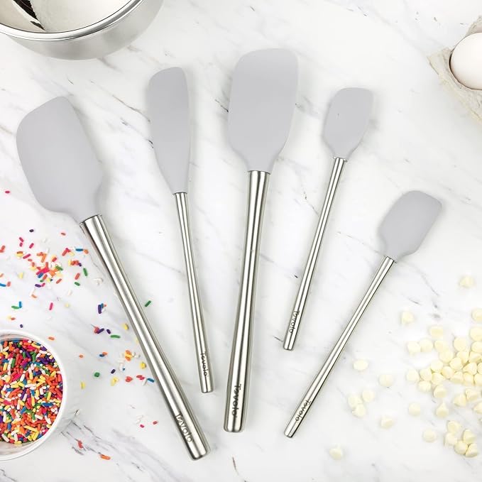 Tovolo Stainless Steel Handled Silicone Spatula Set of 5 Oyster Gray, - Image 3