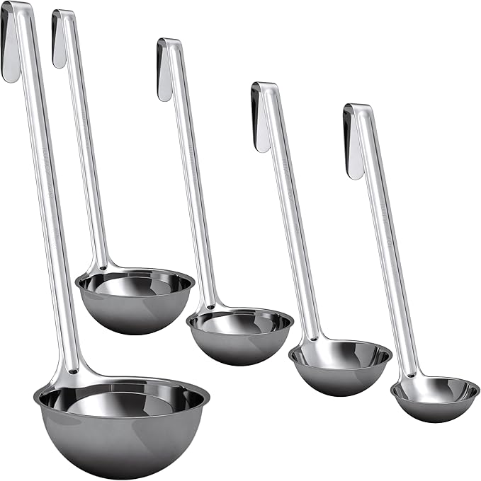 Sturdy, Ergonomic Combo Sizes Ladles 5 Pk. 1 2 4 6 8 Oz Stainless Steel Ladle by FoodRestaurantSupplies