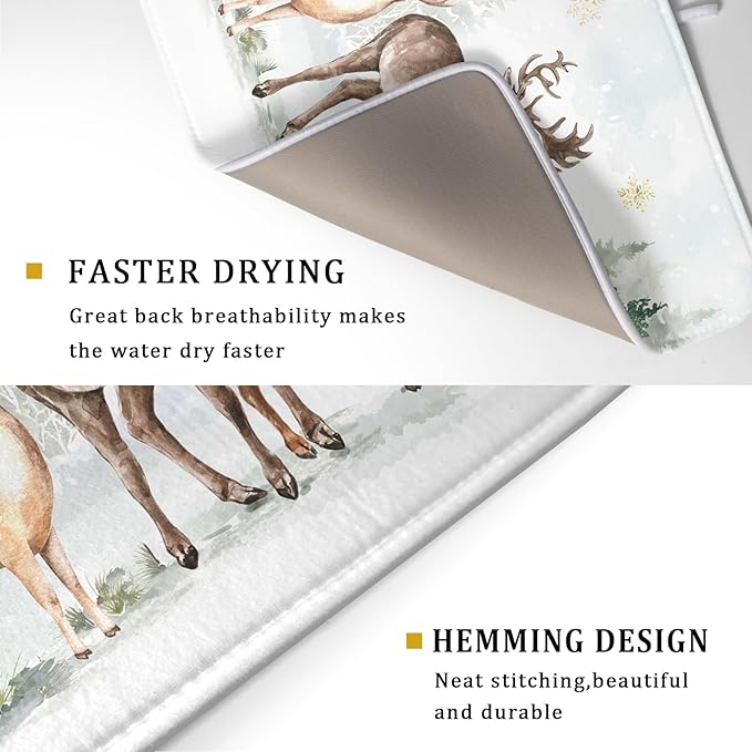 Winter Deer Dish Drying Mat for Kitchen Counter Xmas Trees Snowflake Festival - Image 3