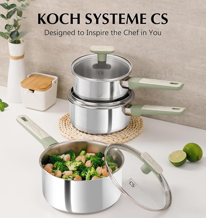 KOCH SYSTEME CS Stainless Steel Sauce Pan Set, 1.5QT & 2QT & 3QT Stainless - Image 7