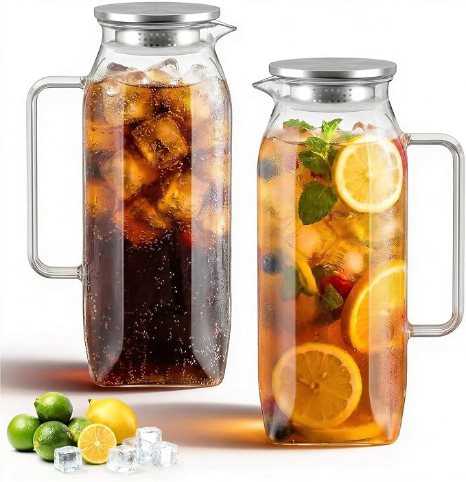 2 Pack 2 Liters 68 oz Square Glass Pitcher by Unknown