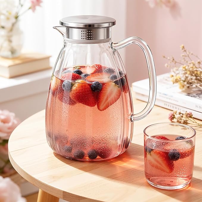 Glass Pitcher with Lid and Handle, 2.2L Borosilicate Glass Water Carafe - Image 7