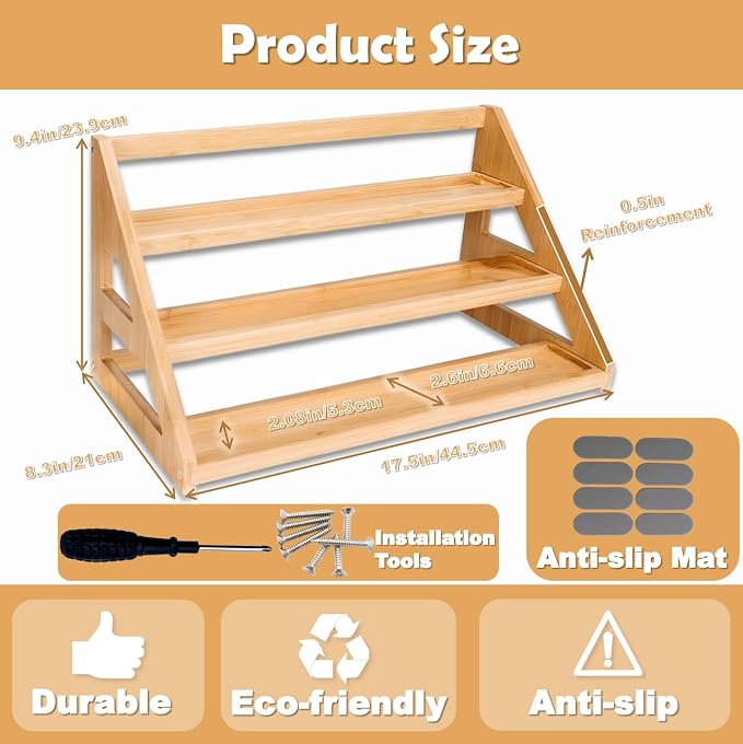 3 Tier Bamboo Spice Rack Organizer - Image 4