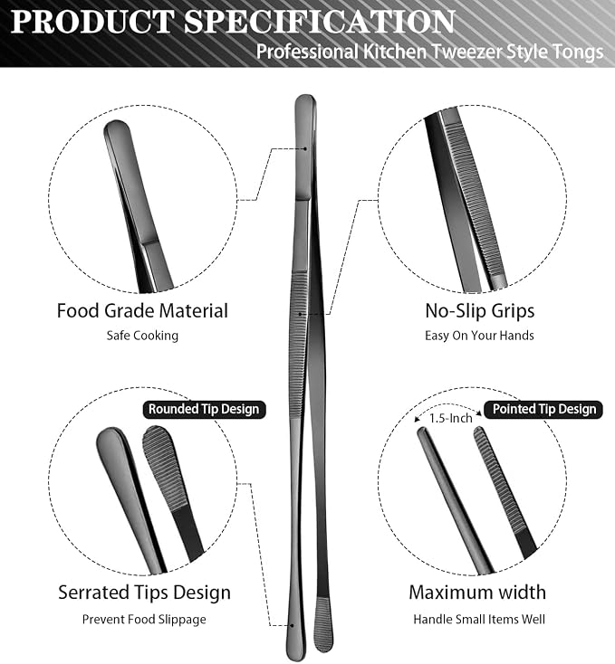 JETKONG 4 Pcs Kitchen Tweezers Professional Stainless Steel Cooking Tweezers Set - Image 2