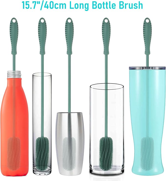 15.7" Silicone Bottle Brush, ddLUCK Water Bottle Cleaner Brush - Image 7