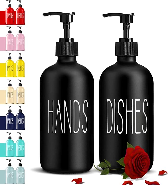 COHOSEGE Glass Soap Dispenser Set 2 Pack, Contains Hand and Dish Soap - Image 9