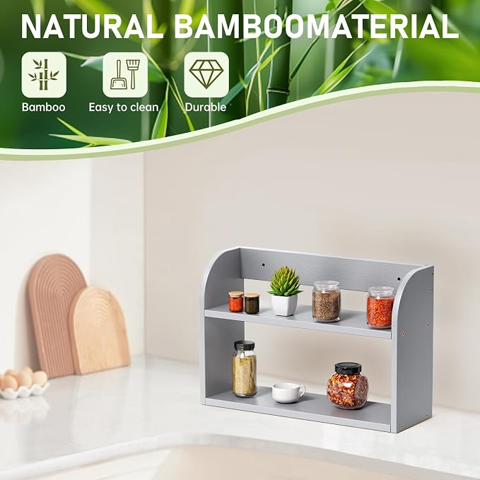 ROMGUAR CRAFT 2 Tier Bamboo Spice Rack, Countertop or Wall Mounting Wood Spice - Image 5