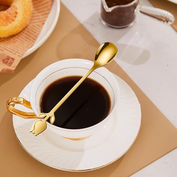 Gold Tulip/Rose Handle 12-Pcs Mini Coffee Spoons Set - Image 9
