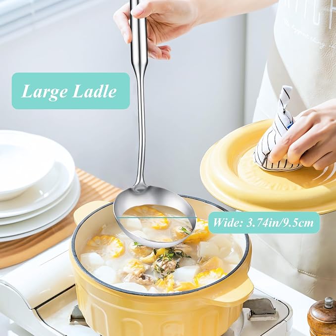 Soup Ladle and Slotted Spoon Set of 2, Metal 316 Stainless Steel Kitchen Ladles - Image 6