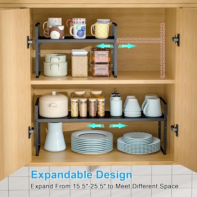 X-cosrack 25.5 Inches 2 Pack Expandable Cabinet Shelves, Stackable Shelf - Image 4