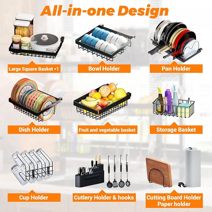 ADBIU Over Sink Dish Drying Rack Snap-On Design Large Dish Drainer Storage - Image 6