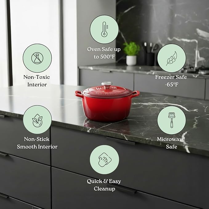 ROSSALLINI Signature Enameled Cast Iron Dutch Oven, Non-Stick Serving Pot - Image 10