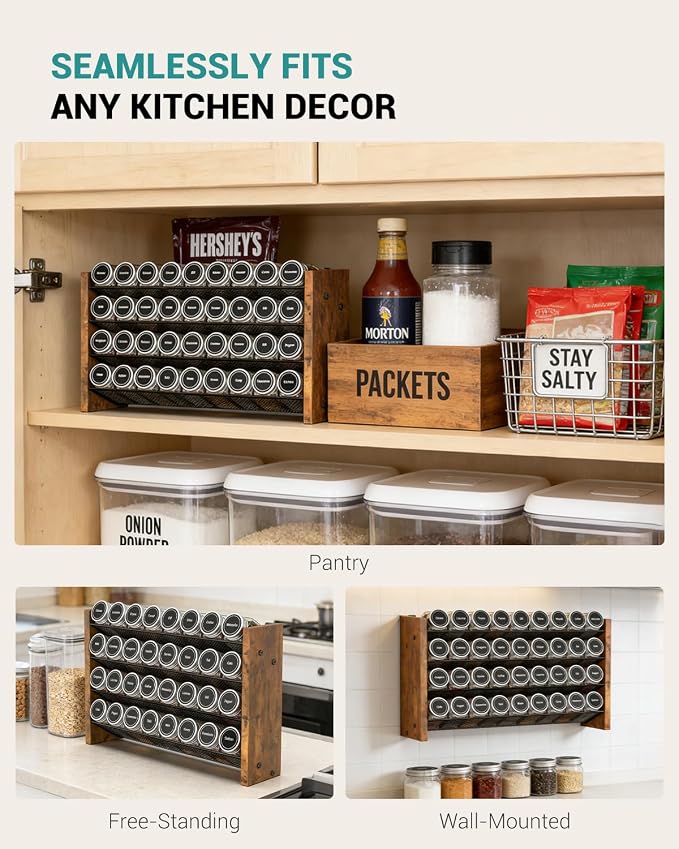 NESAPTO Spice Rack Organizer for Cabinet, Wood 4-Tier Vertical Seasoning - Image 6