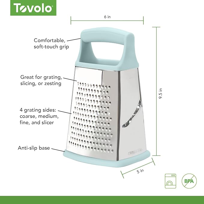 Tovolo Box Grater 4 Sided Large Stainless Steel Cheese Grater - Image 5