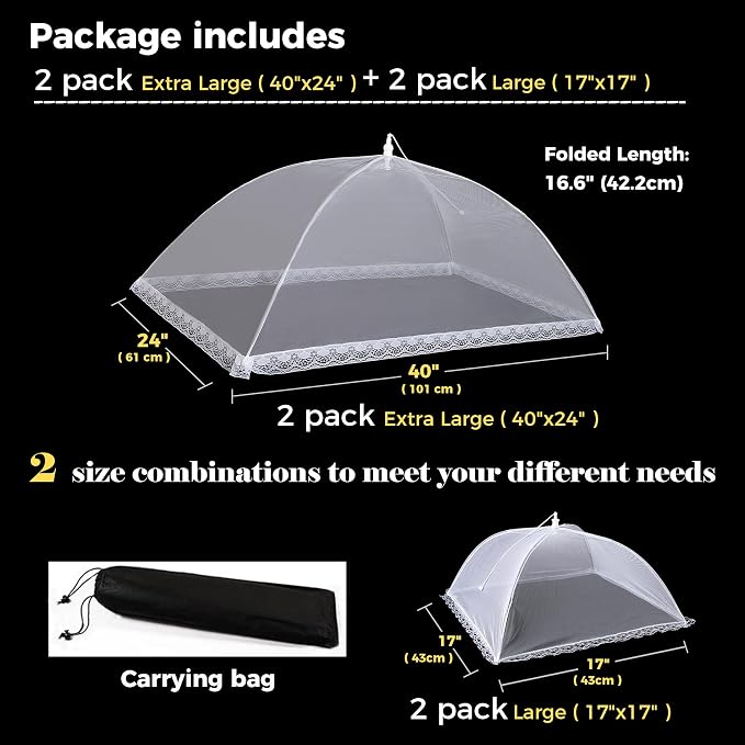 Food Covers for Outside Mesh, 2 Pack 40"X24" + 2 Pack 17"X17" Extra Large Pop - Image 2