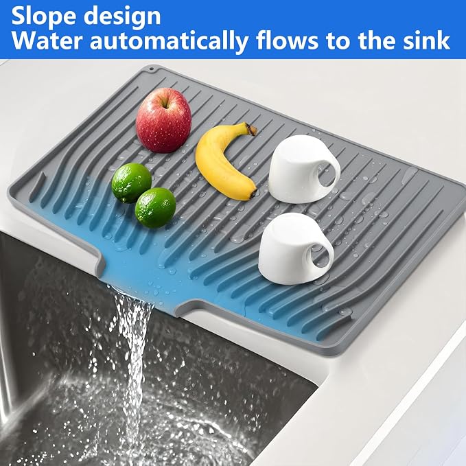 Silicone Dish Drying Mat for Kitchen Counter, Dish Drainer Mat, Non-Slip Drying - Image 3