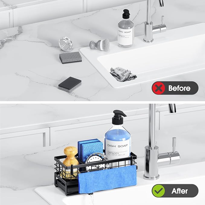 Kitchen Sink Sponge Holder, Rustproof Non-Slip Self-Draining Metal Sink Caddy - Image 7