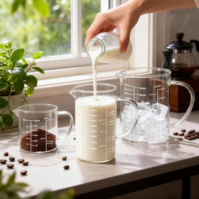 77L 3 Pack Glass Measuring Cup Set, High Borosilicate Liquid Glass Measure Cup - Image 2
