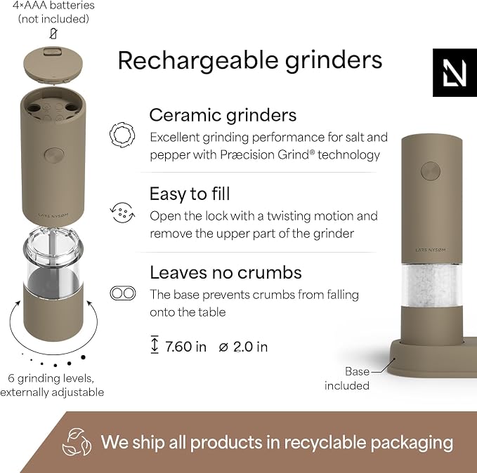 LARS NYSØM Electric Salt and Pepper Grinder Set I Automatic Salt and Pepper - Image 4