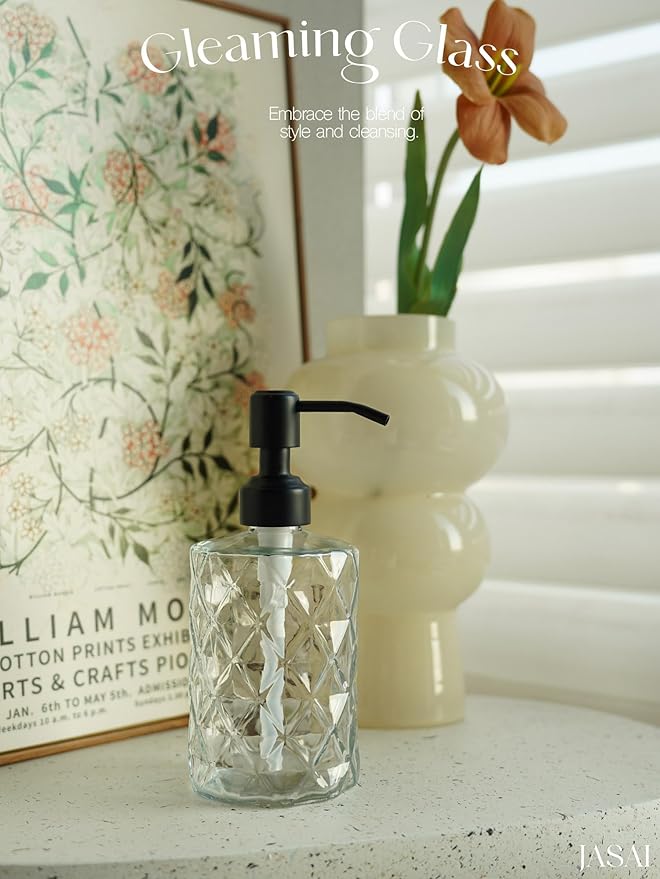 JASAI Diamond Design 12 Oz Glass Soap Dispenser - Image 4