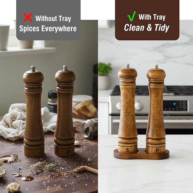Wooden Salt and Pepper Grinder Set, Premium Oak Wood Salt Grinders Shakers - Image 2
